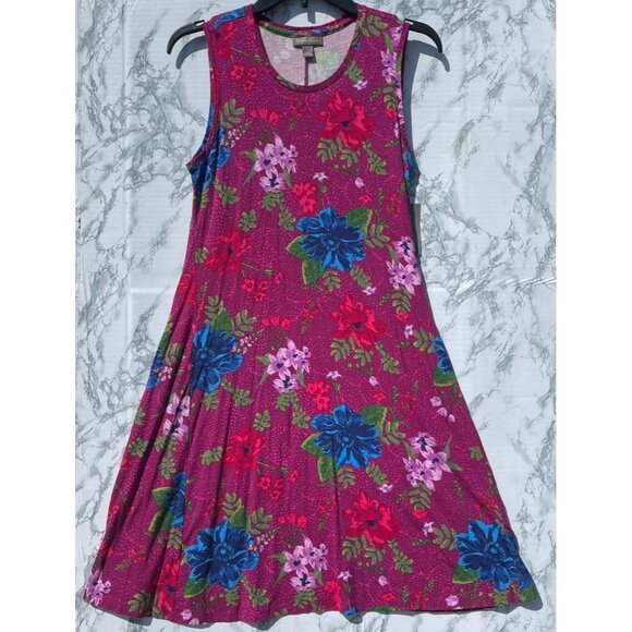 Style & Co. Sleeveless Floral Print Flip Flop Dress In Magenta With Blue & Pink - Picture 1 of 7